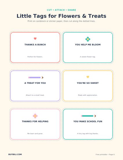 Page 6: Flower and treat tags