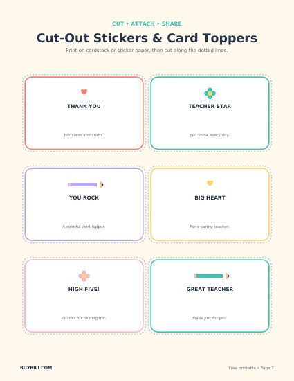 Page 7: Card toppers and sticker-style designs