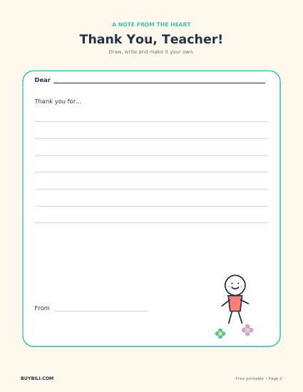 Page 2: Thank You, Teacher! lined letter