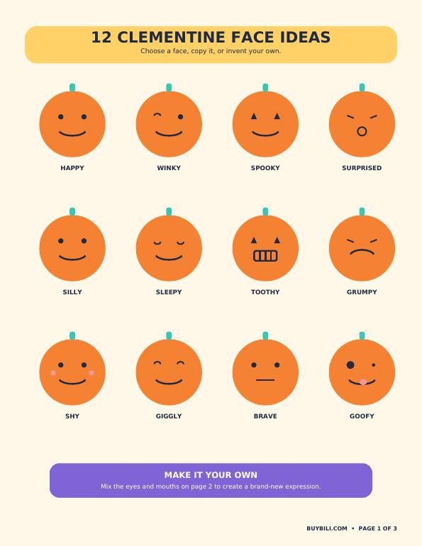 Page 1: Twelve Halloween clementine face ideas