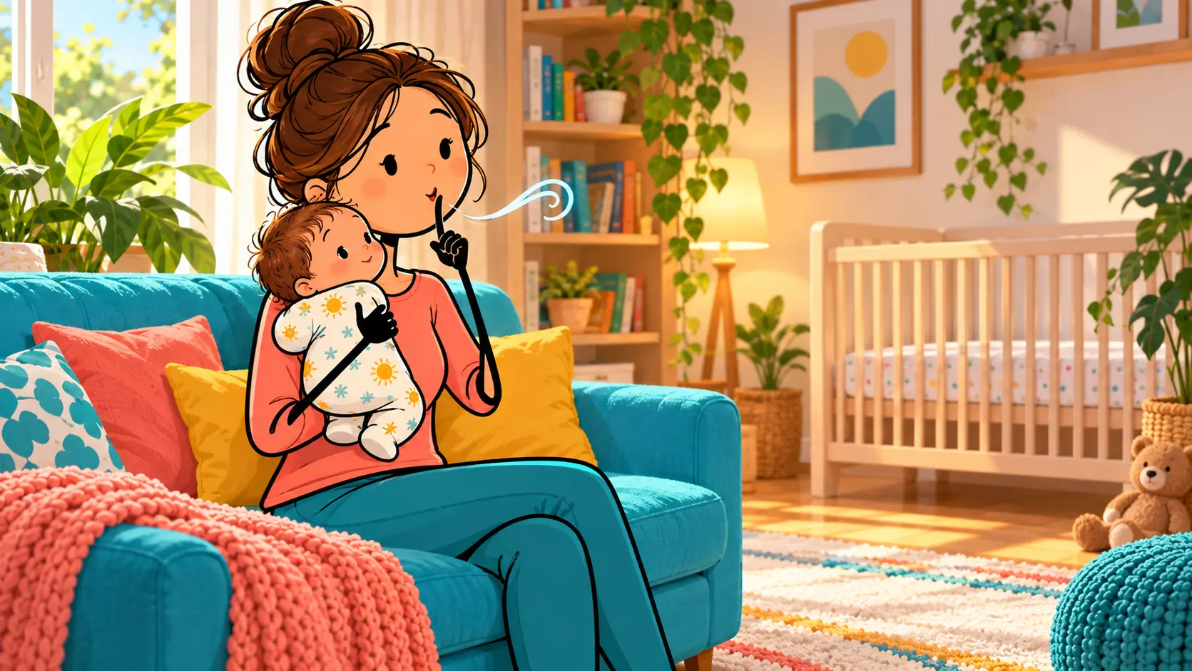 Parent holding a swaddled newborn on their shoulder and gently shushing.