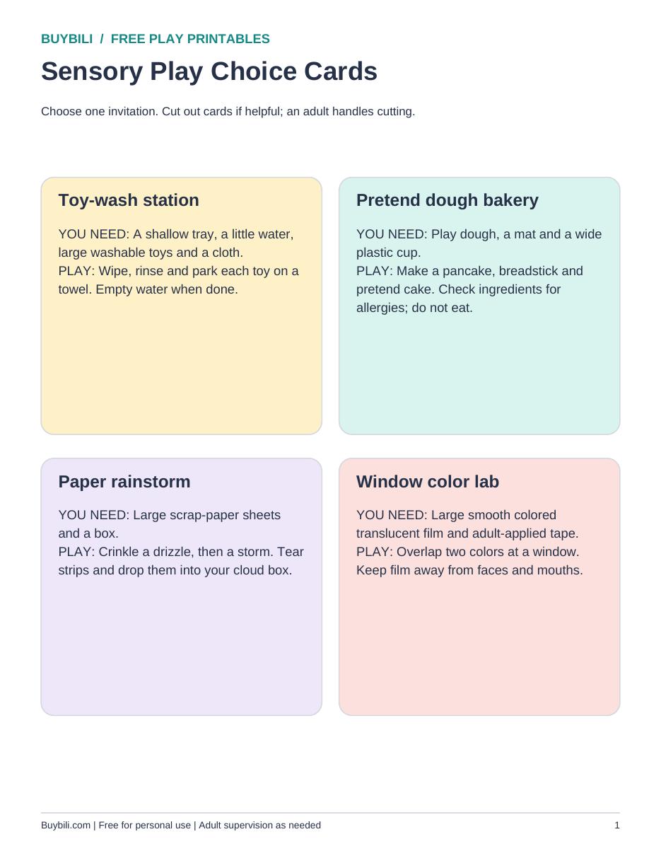 First-page preview of Get Your Free Sensory Play Cards.
